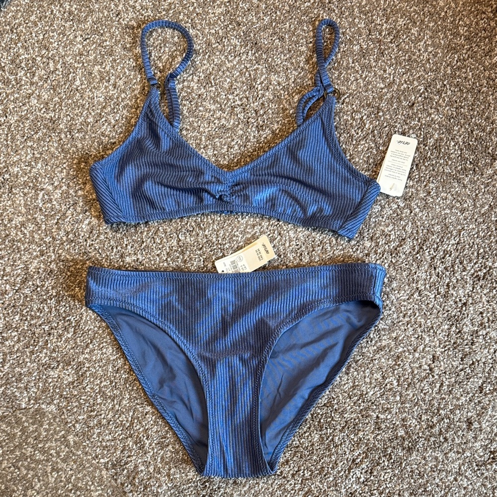 Aerie Beach Babe Shine Rib Voop Bikini Top with Full Coverage Bottom